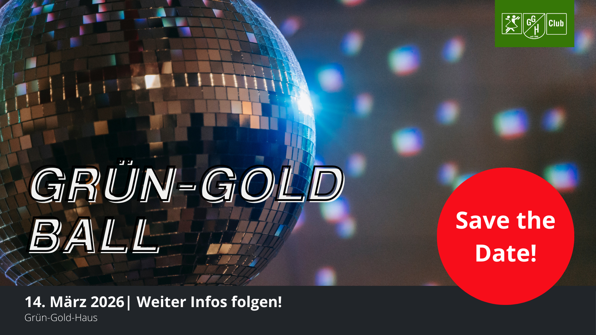 Save the Date Grün-Gold-Ball